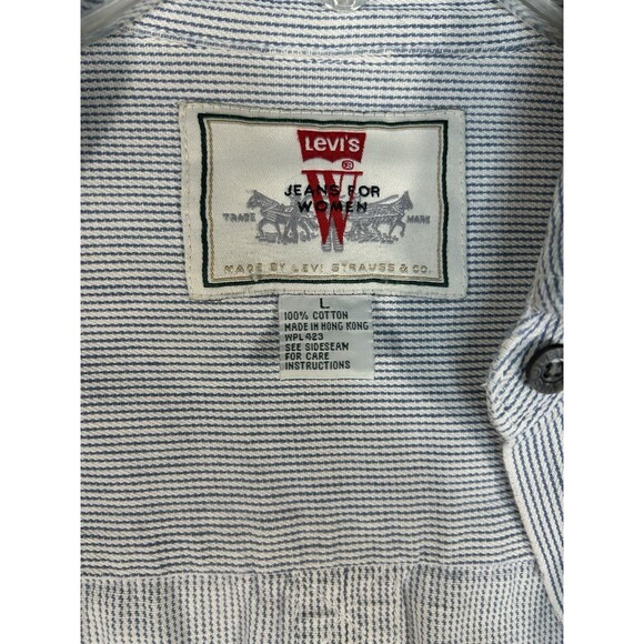 Vintage Levi’s Button Up Denim Shirt Women's Large 90s Striped Heavyweight - Picture 11 of 12